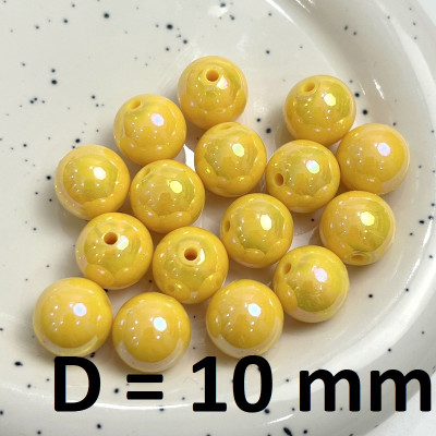 Бусины Глянцевые D=10, 1 гр (2шт) Желтые